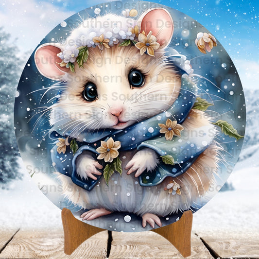 Sweet Field Mouse Winter Wreath Sign