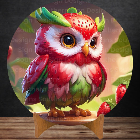 Baby Strawberry Owl Wreath Sign