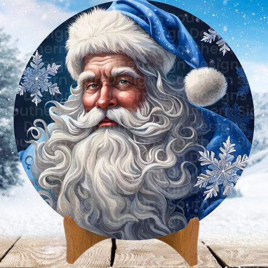 Blue Santa Claus Christmas Wreath Sign