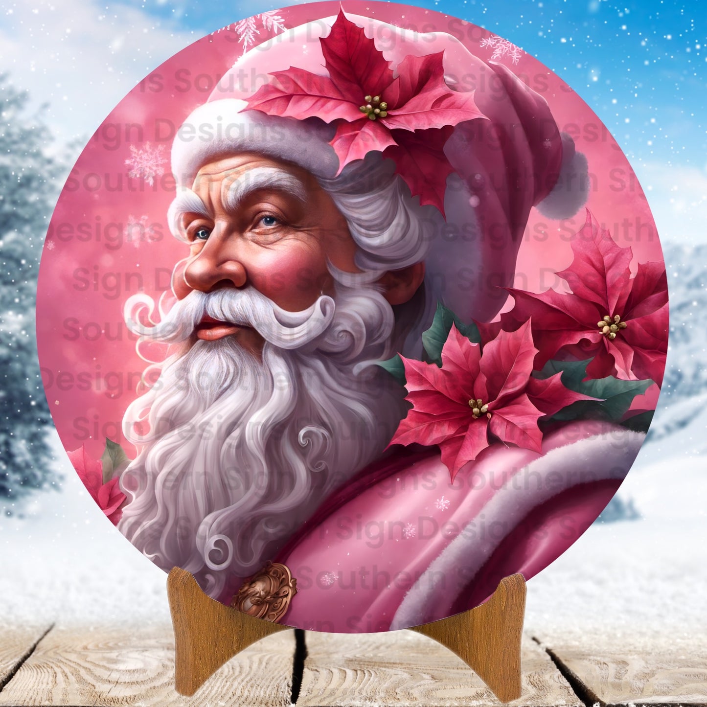 Pink Santa Claus Christmas Wreath Sign